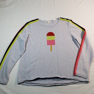 Lisa Todd Sweater Large Ice Cream Sequin Rainbow Graphic 100% Cotton Pop Top